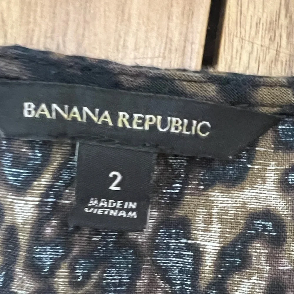 Banana Republic Linen Cotton Wide Leg Cropped Jumpsuit Pockets Animal Print Sz 2